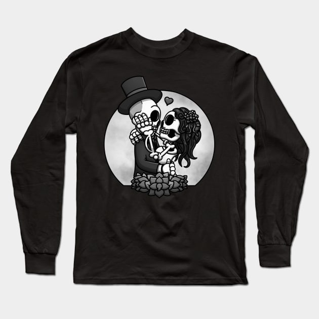 Skeletons Getting Married Black And White Edition Long Sleeve T-Shirt by TheMaskedTooner